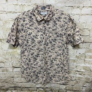 PD&C Beige Gray Bird Floral Print Classic Fit Button Up